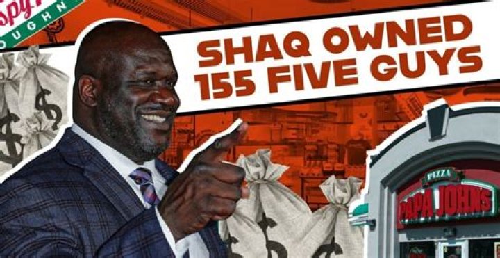 Is Shaq owner of 5 guys? What 50 brands does Shaq own? How many Papa John’s does Shaq own?